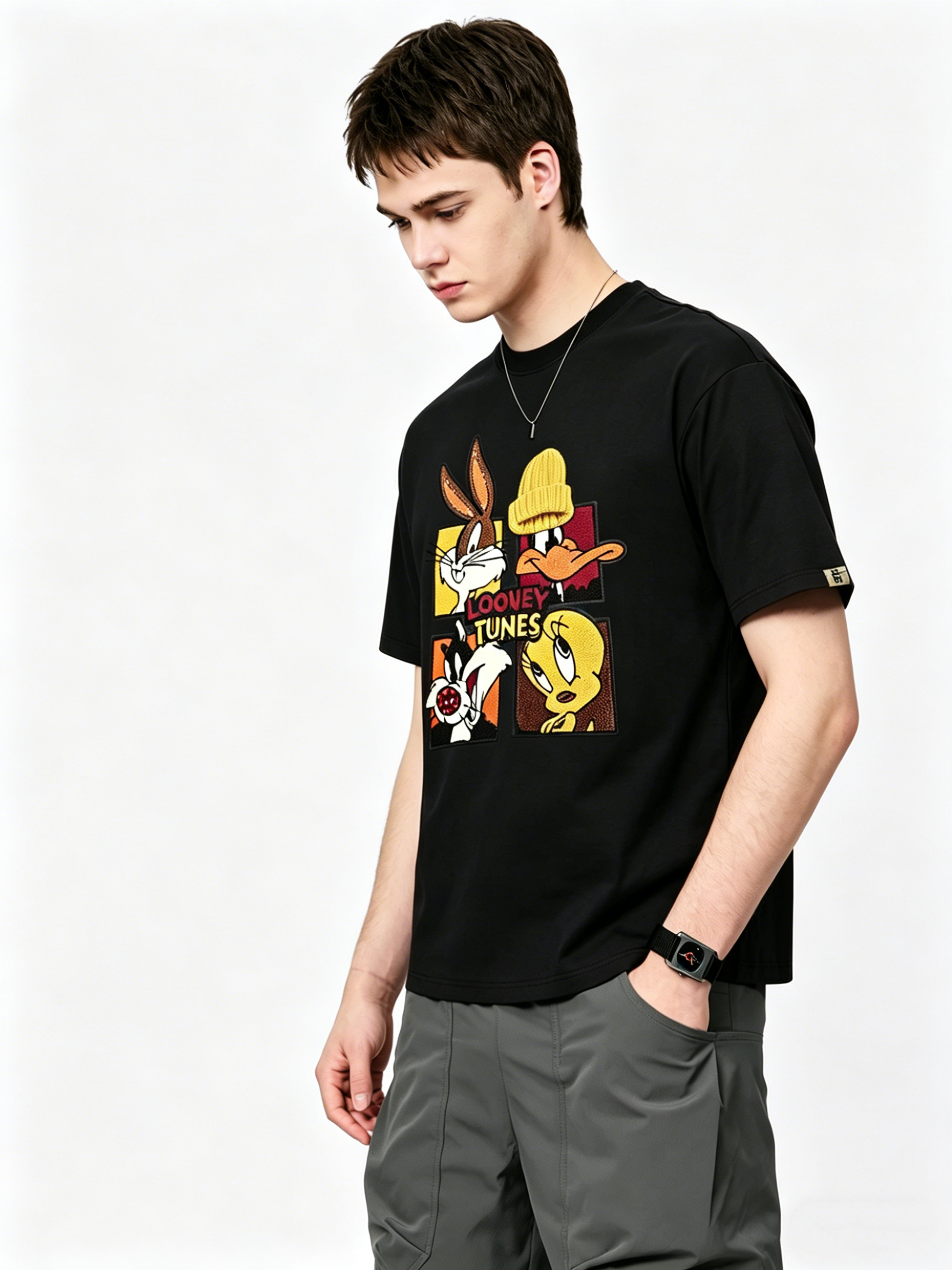 GLEXZY 3D Embroidered Cartoon Streetwear T-Shirt – Premium Heavyweight Cotton Oversized Fit